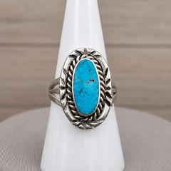 Vintage Sterling Silver Turquoise Ring Size 7.5 Southwestern Native Style
