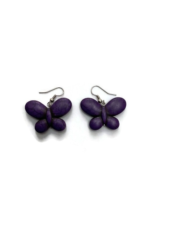 Handmade Dark Purple Butterfly Earrings wood Lightweight Jewelry