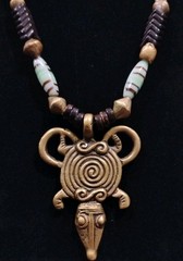 Glass Trade Bead Lizard Brass Pendant Reptilian Necklace