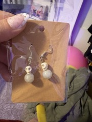 NEW Handcrafted Silver Skull And Labradorite/Moonstone Beaded Dangle Earrings