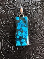 Blue Turquoise Large Rectangular Tab Tag Pendant Shadow Bezel 2.25″ Artisan Made