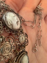 Vintage Sterling Silver triple shell Cameo Necklace – Mother of Pearl, Victorian