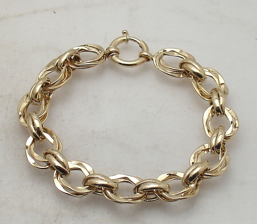 7.75″ All Shiny Hammered Multi Oval Link Bracelet Real 14K Yellow Gold