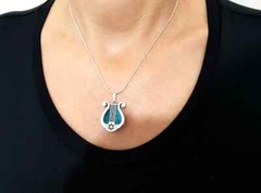 Eilat Stone 925 Sterling Silver Harp Pendant ,Eilat Stone Star Of David Pendant