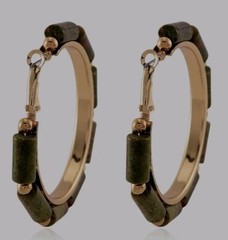 New 50 Carat Unakite Gemstone Barrel Hoop Earrings Gold Plated Earthy Boho