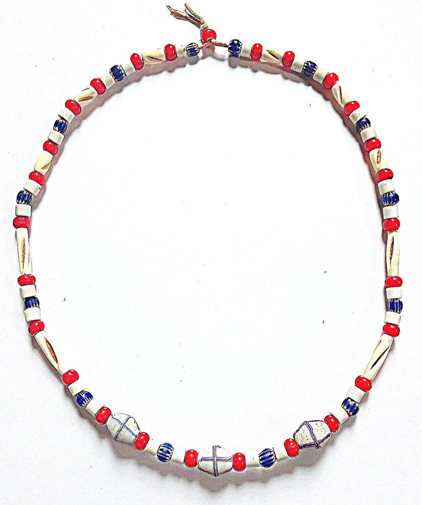 Native American Style Handmade Necklace, Bone Chevron French Cross & Whitehearts