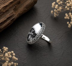 White Buffalo Turquoise Gemstone Sterling Silver Ring Sz 8.25