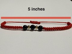Handmade Adjustable Beaded Cord Bracelet, Red Black Gold, 5 Inches