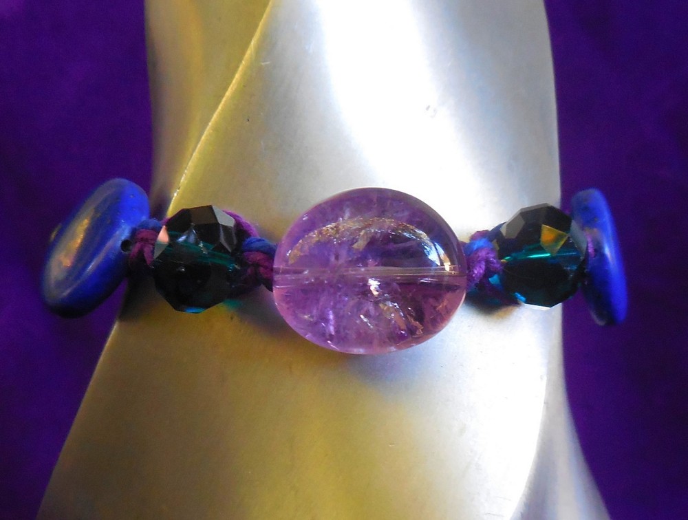 Amethyst Hemp Bracelet Anklet w/ Lapis Lazuli Agate Adjustable Macrame Jewelry