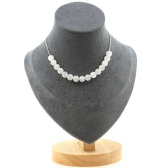 Necklace 15 Moonstone Beads From Sri Lanka 8 Mm Steel Chain Women’s Necklace