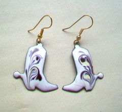 Enamel on Copper DANGLE EARRINGS -BOOT SHAPE- BROWN/WHITE COLORS -INGA