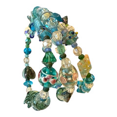 Handmade Bracelet Blue Glass Beaded Wrap Bracelet Beach Colors Womens