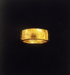 WALKING LIBERTY HALF DOLLAR COIN RING. 90% SILVER. SIZES 9 TO 14. 18K GOLD PLATE
