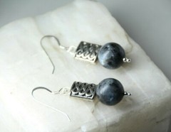 Larvikite Black Labradorite 10mm Ball Gemstone .925 Sterling Silver Earrings