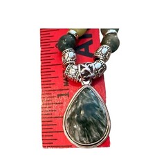 Seraphinite Teardrop Necklace Green Hand Beaded Earthy Boho Coastal Artisan