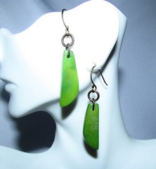 Tagua Nut Vegetable Ivory Bright Green Hand Made Earrings
