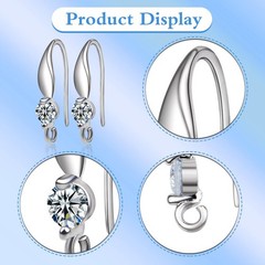 12pcs Silver Plated Rhinestone Earring Hooks Brass Ear Wire Fish Hooks with O…