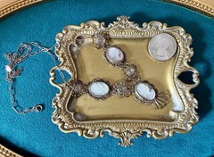 Vintage Sterling Silver triple shell Cameo Necklace – Mother of Pearl, Victorian