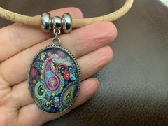 Silver Tile Paisley Cork Necklace Choker Azulejo Portugal Lisbon Boho Majolica