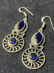 Tanzanite Gemstone Handmade Earrings Beautiful Deep Blue Facets 925 Silver 1.8″