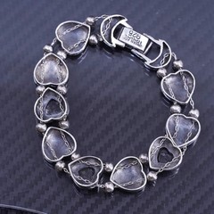 7” Vintage 925 Sterling Silver 925 handmade tennis Bracelet with onyx heart