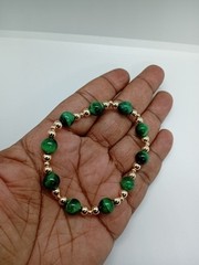 Green Tigers Eye 14K Gold Filled Stretch Bead Bracelet 8MM Wealth Healing New