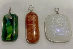 Handmade Fused Studio Art Glass Pendants Lot of 3 – Dichroic Swirls