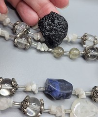Natural Raw Stone Labradorite Moonstone Sodalite Bead Clear Quartz Necklace N1D