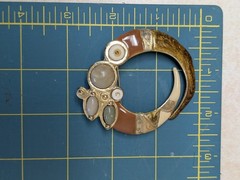 ECD Signed Handcrafted Asymmetrical Brooch Gold Tone Mixed Stones