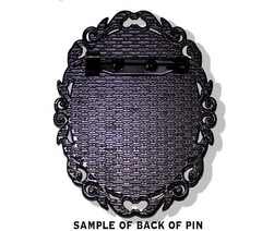 Alice In Wonderland Book Lovers Handmade Oval Black FIligree BROOCH Jewelry