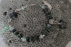 Larvikite stars, rondelle Necklace, Bracelet, Earring Set, HAND MADE