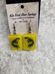 Bill Stone Kiln Fired Glass Earrings Kokopelli Southwest Art Yellow Dangle