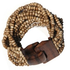 Bone White BALI Bracelet Hardwood Buckle Clasp 14-strand Glass Beads in GIFT Box