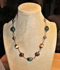 Vintage stone and Mexican silver link neckace. 20 inches by 1/2 inch