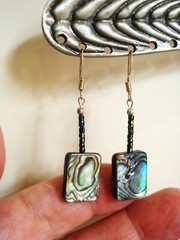 2″ Drop Abalone 16mm x 12mm Shell, different color swirl, Rectangular Earrings