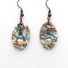 Necklace and Earrings Set – Blue, Brown, Cream and Brass – Unique Polymer Clay