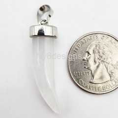 Natural Gemstone Horn Pendant Necklace Making Amethyst Tiger Eye Opalite Onyx