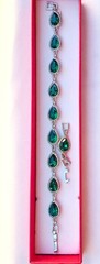 Green DROPS FACETED CRYSTAL BRACELET w EXTENDER Gift Box SILVER TONE #TB12