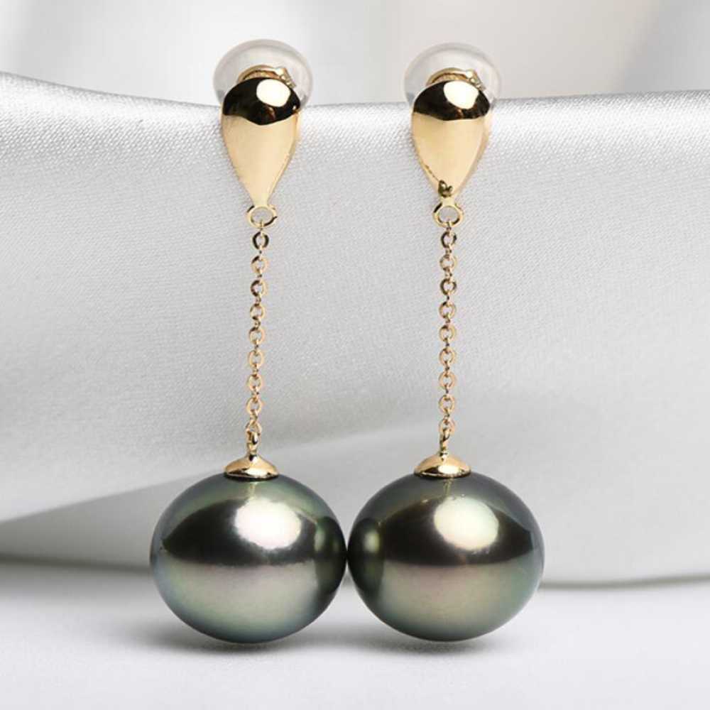 Fashion 16MM Peacock Blue Shell Pearl Earrings 18K Bohemian Gemstone Ear Cuff