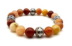 Natural Golden Flower Jade 10mm Bead & .925 Silver Bali Bead Mood Bracelet