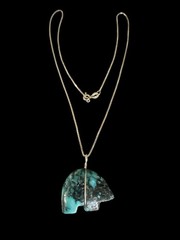 Turquoise Bear (1 inch) Necklace 18 Inch Sterling