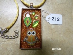 #212 Christmas Owl Pendant  25 mm x 50 mm 1 inch x 2 inch Cord 24 inches