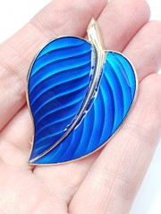 12.5g Gold On Sterling Silver Hans Myhre Norway Blue Guilloche Enameled Brooch