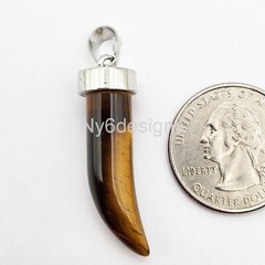 Natural Gemstone Horn Pendant Necklace Making Amethyst Tiger Eye Opalite Onyx