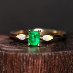 Starry Night Mexican Fire Opal Diamond Engagement Ring 18K Yellow Gold