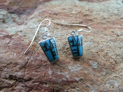 Southwestern Blue Turquoise & Opal Gemstone Petite Earrings Handcrafted AA71