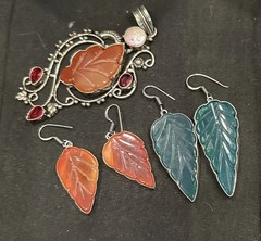 Artisan Handmade Silver Tone Dangle Leaf Earrings & Pendant Jewelry Lot Fall SEE