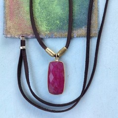 $490 Ruby Sundance Charm Necklace leather suede cord handmade artisan jewelry