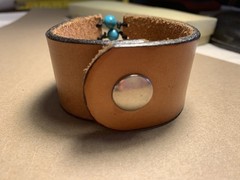 Leather Band Bracelet With Turquoise Beads Strong Snap Closure. See Pictures.
