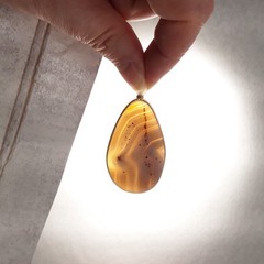 2″ Polished Agate Flat Pendant, Handcrafted Wire Loop Wrapped Stone, gray cloudy